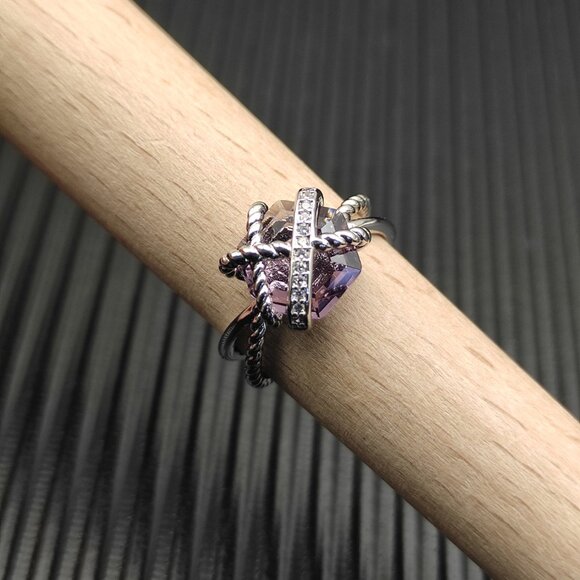 David Yurman 11mm hexagonal purple diamond ring - Picture 4 of 6